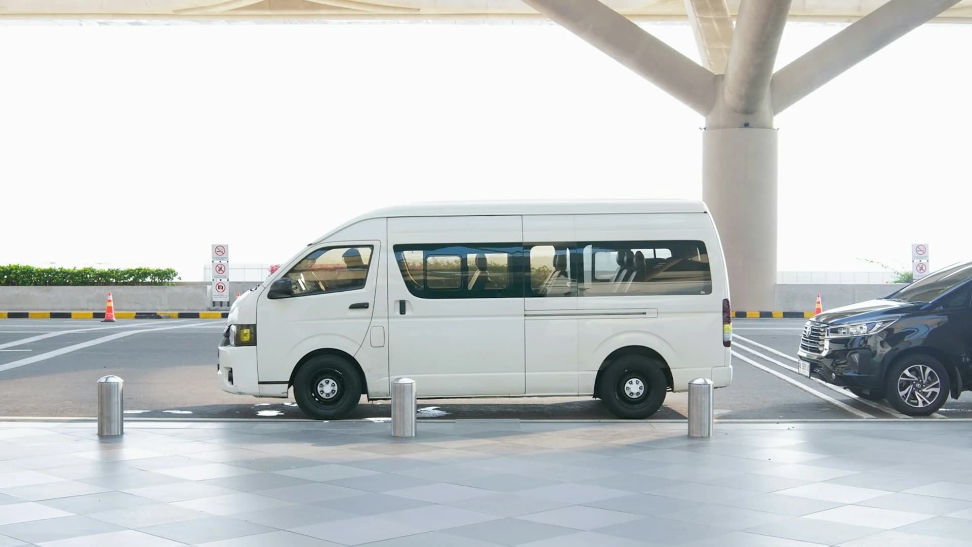 Rental car waiting at modern airport terminal